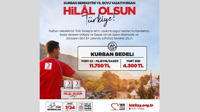 Kurban bağışlarınızı Türk Kızılay'a yapabilirsiniz.